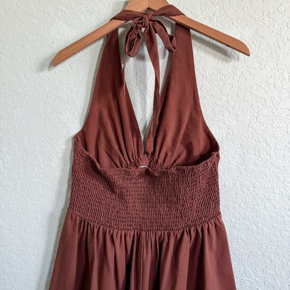 Francesca's Collections Rust Halter Mini Dress Romper - Picture 6 of 11